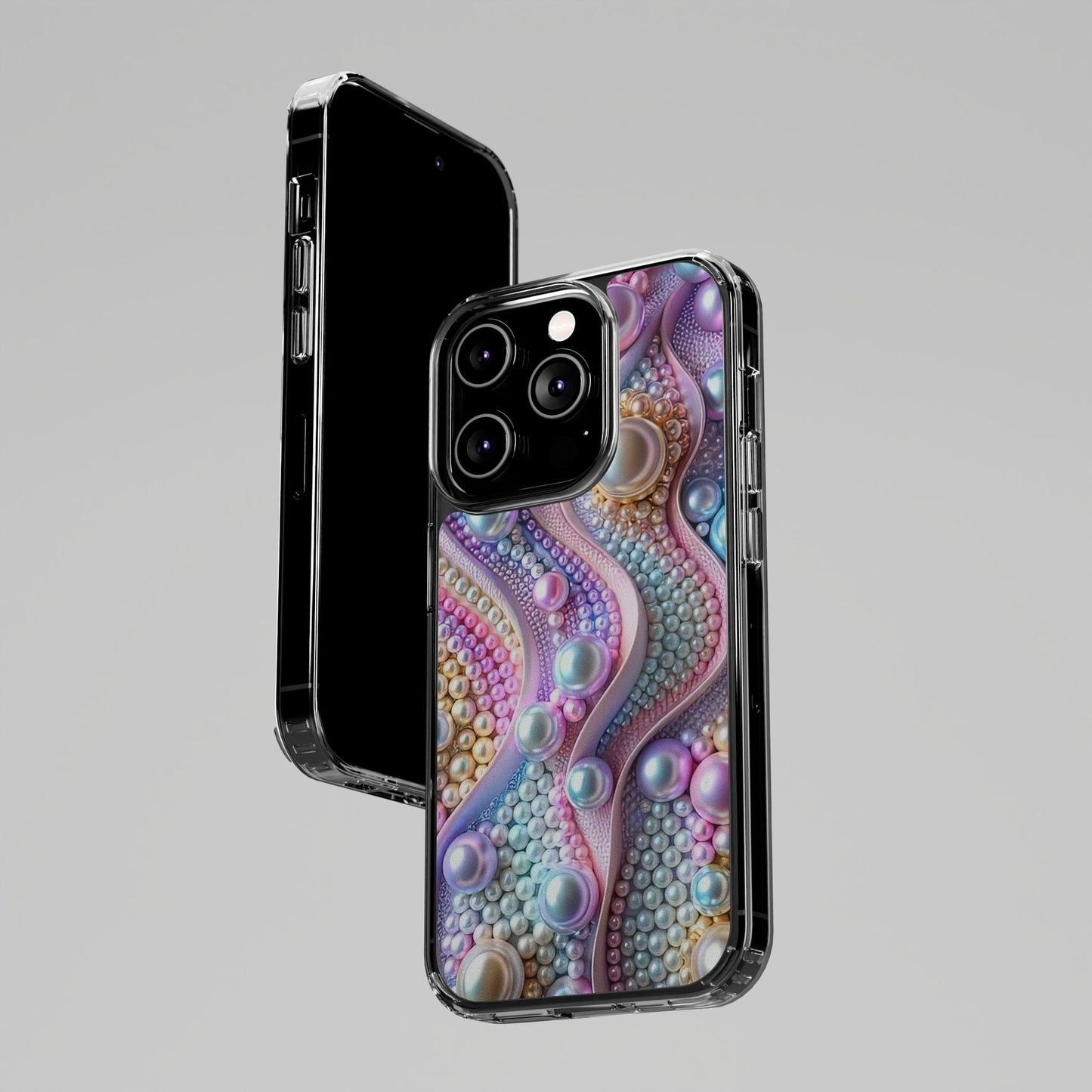Colorful Pearl Wave Clear Phone Case, Elegant iPhone Cover