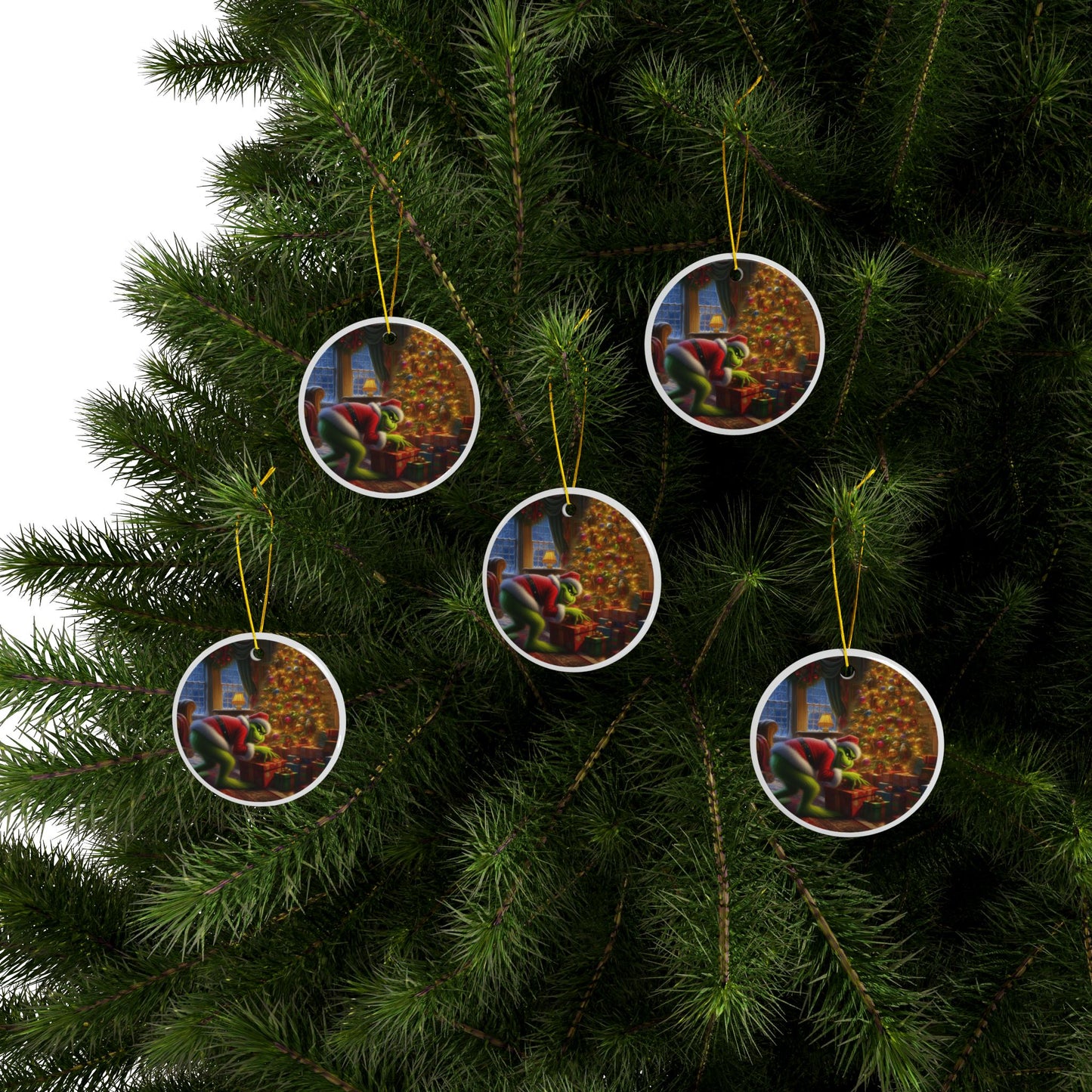 The Grinch’s Christmas Cunning Christmas Ceramic Ornaments, 2-Side Print, (1pc, 3pcs, 5pcs, 10pcs)