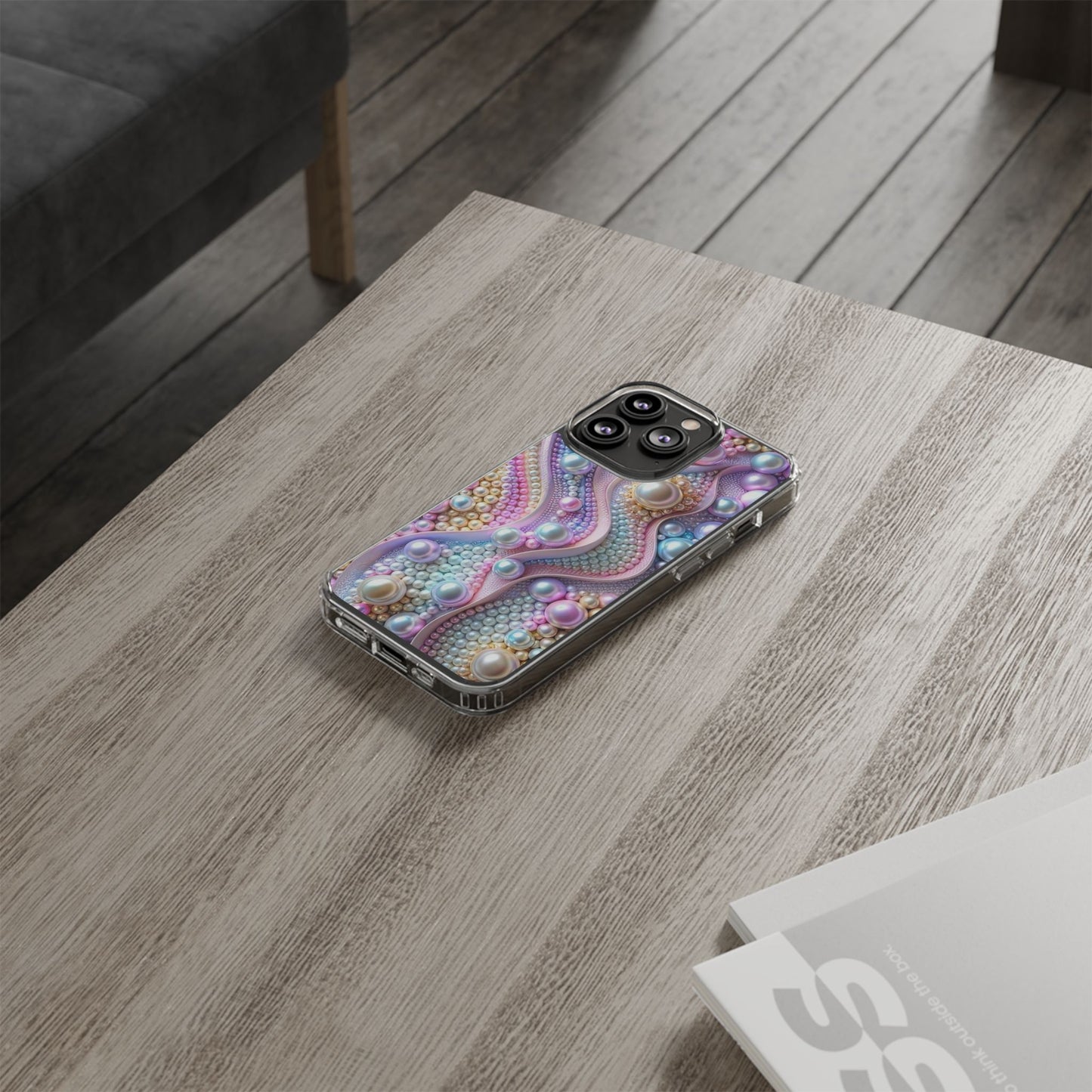 Colorful Pearl Wave Clear Phone Case, Elegant iPhone Cover