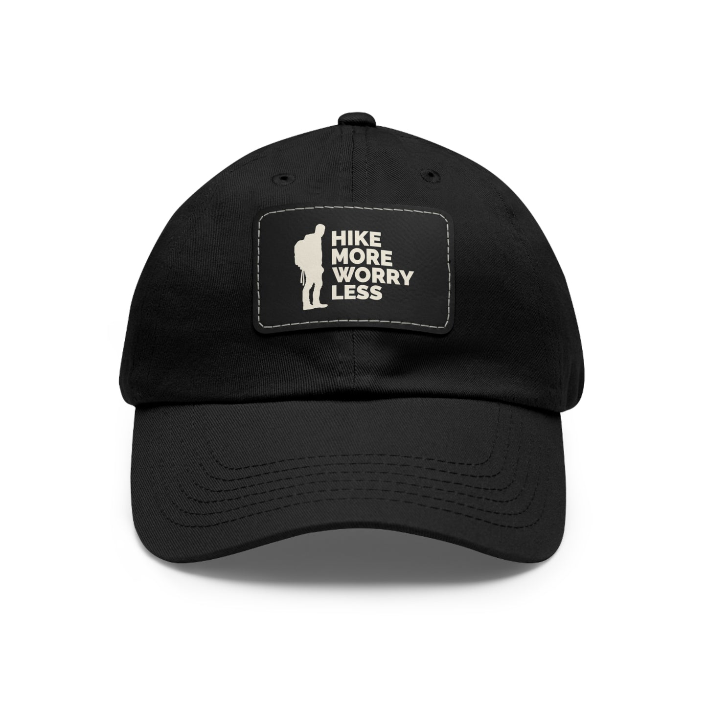 Hike More Worry Less Dad Hat with Leather Patch (Rectangle)