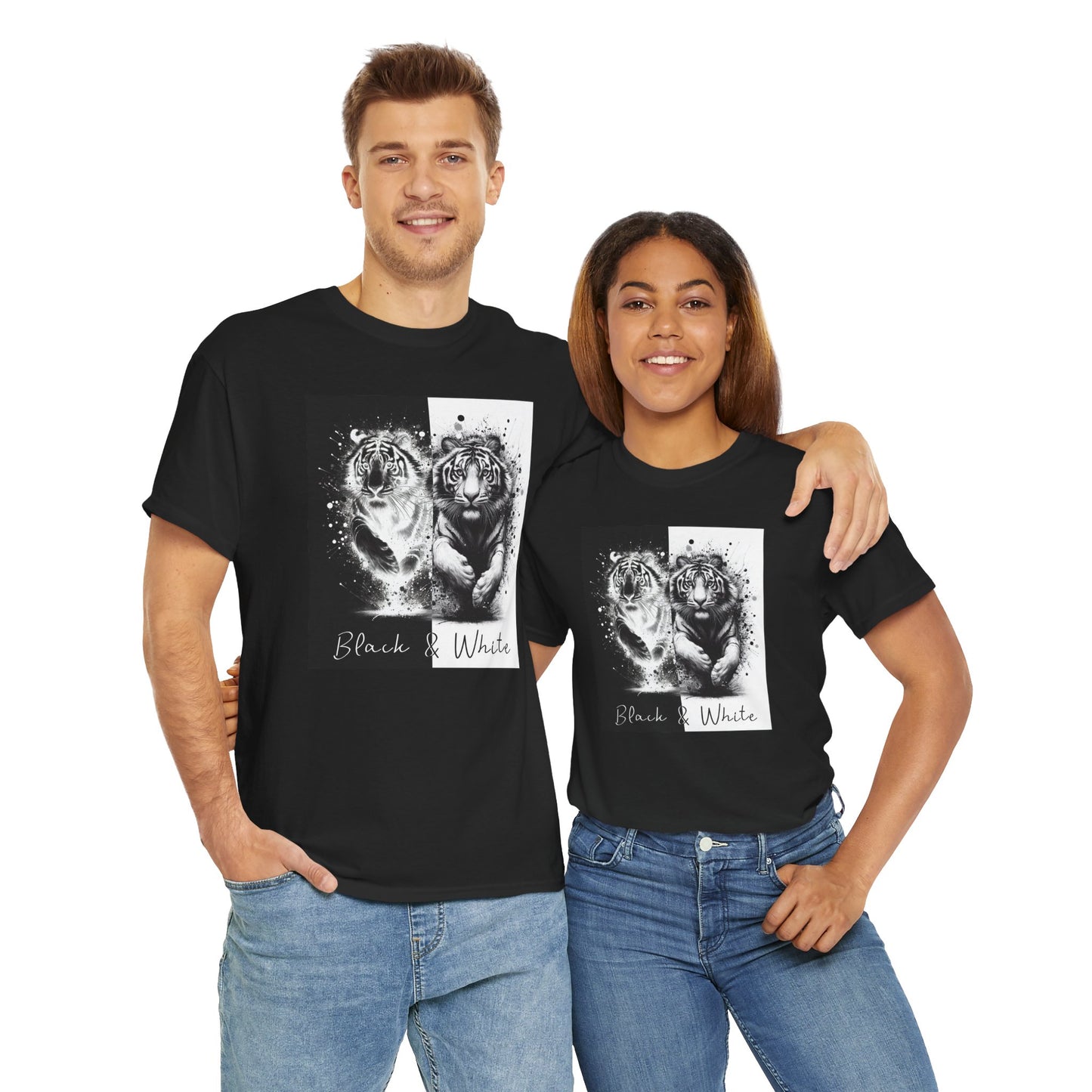 Black & White Tigers Unisex Heavy Cotton Tee