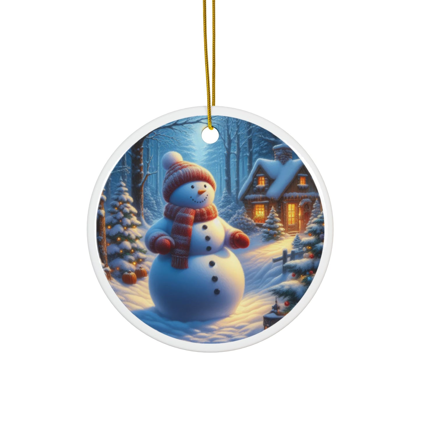 Winter’s Gentle Snowman Christmas Ceramic Ornaments, 2-Side Print, (1pc, 3pcs, 5pcs, 10pcs)