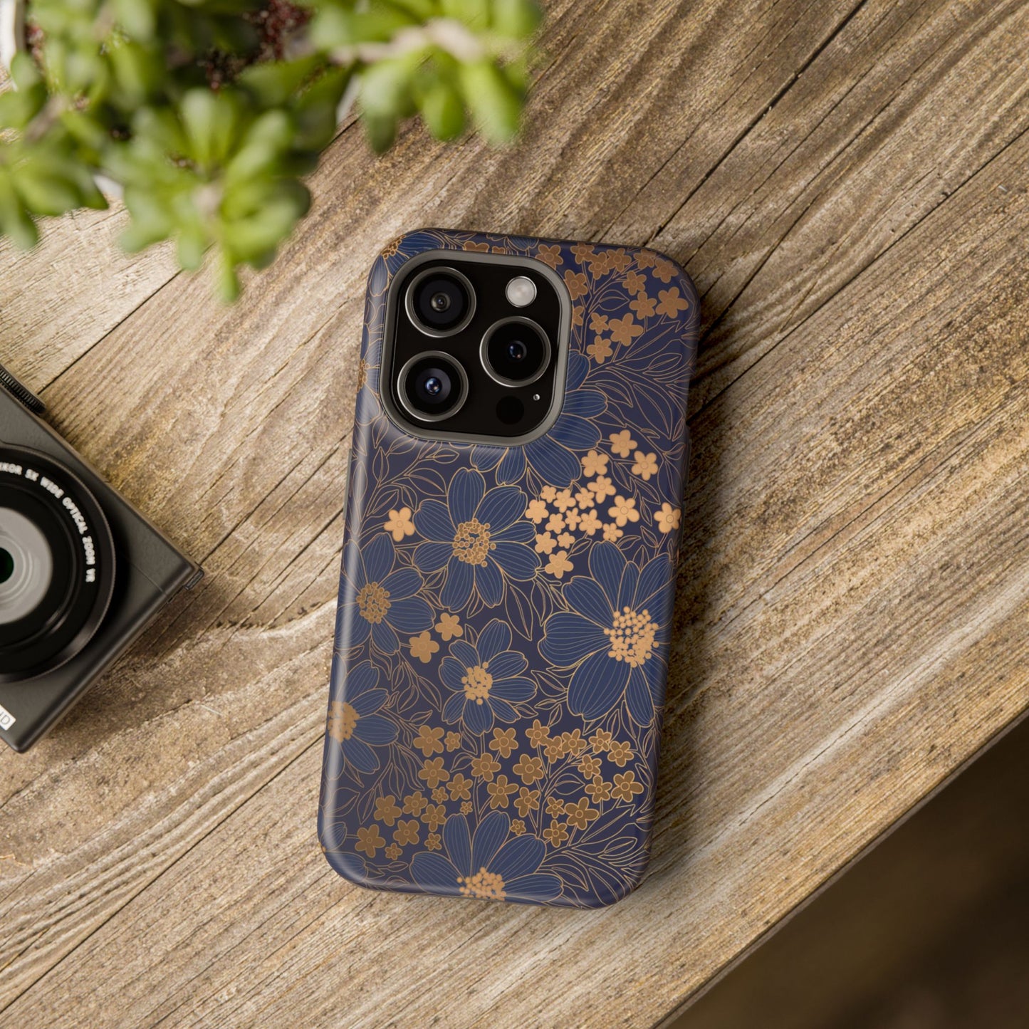 Luxury Serial Magnetic Phone Case, Golden Floral