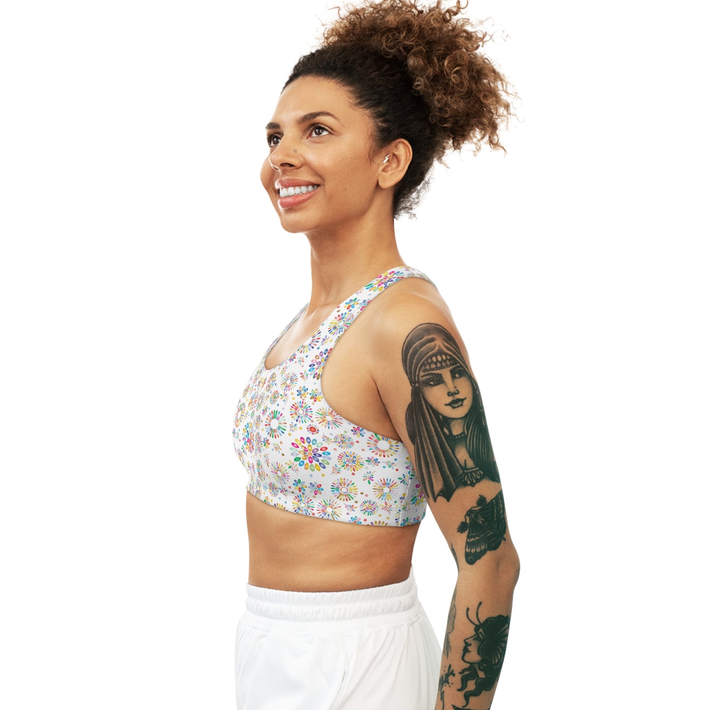 Vibrant Vibes Seamless Sports Bra (AOP) / White