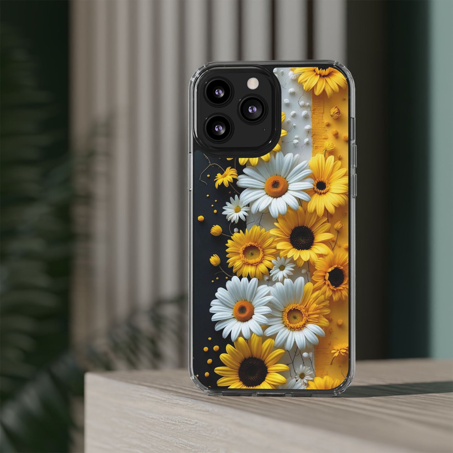 Clear Floral Phone Case - Yellow and White Daisy Pattern Colorful Spring Accessory