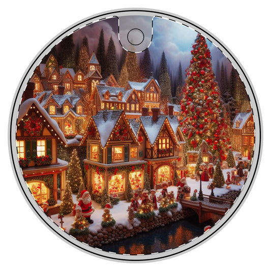 Santa’s Winter Wonderland Village Decoration Ornament, (1pc)  one side print