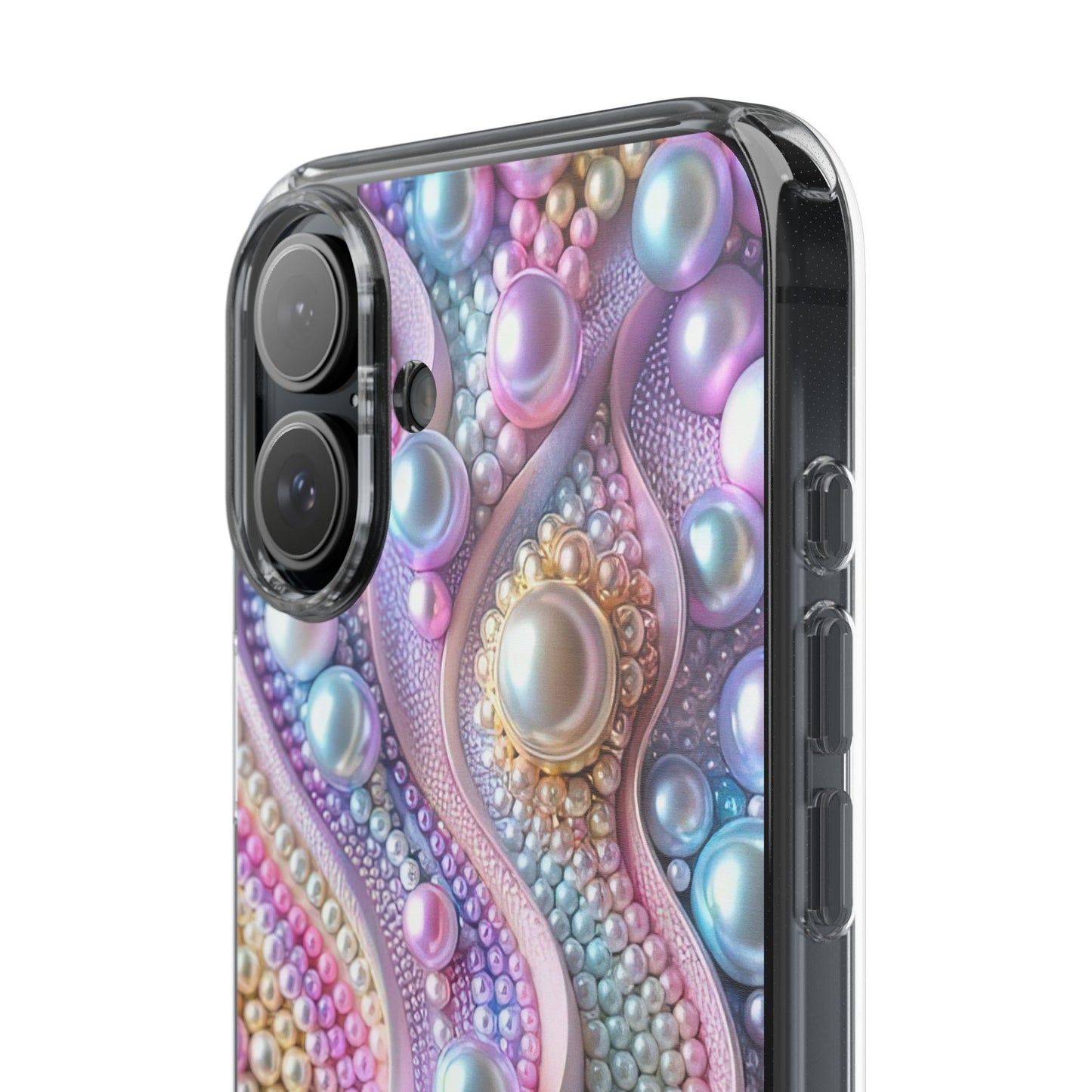 Colorful Pearl Wave Clear Phone Case, Elegant iPhone Cover
