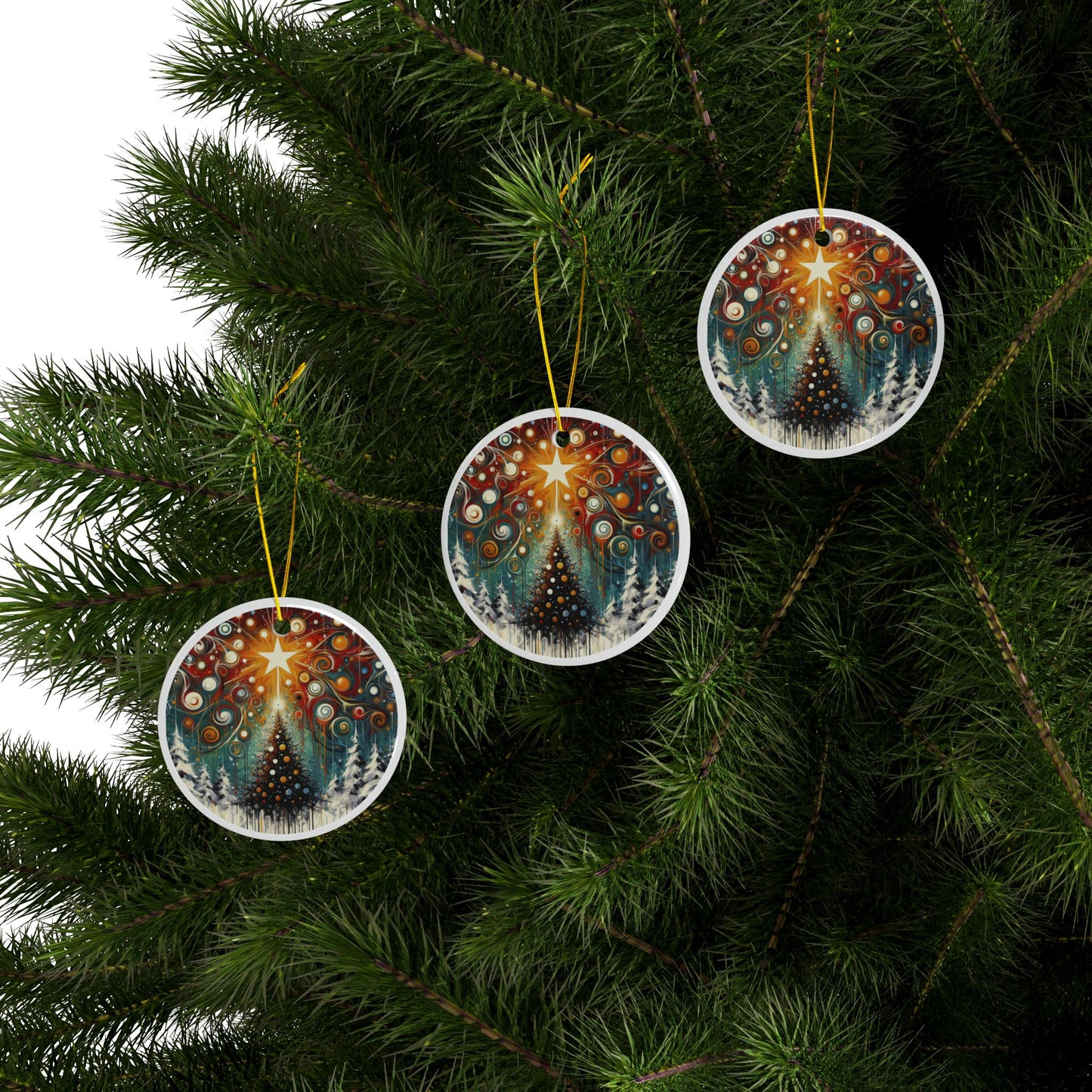 Galactic Yuletide Burst Abstract Ceramic Ornaments, 2-Side Print, (1pc, 3pcs, 5pcs, 10pcs)