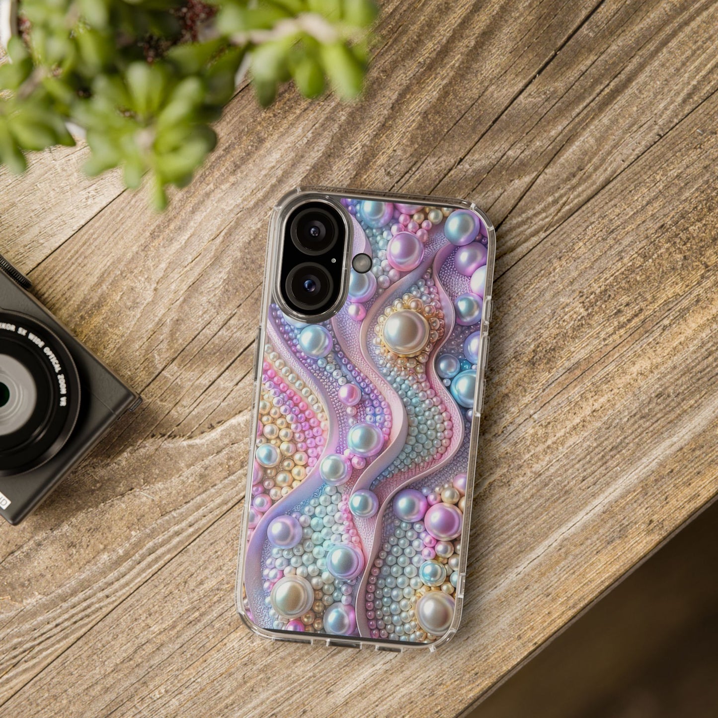 Colorful Pearl Wave Clear Phone Case, Elegant iPhone Cover