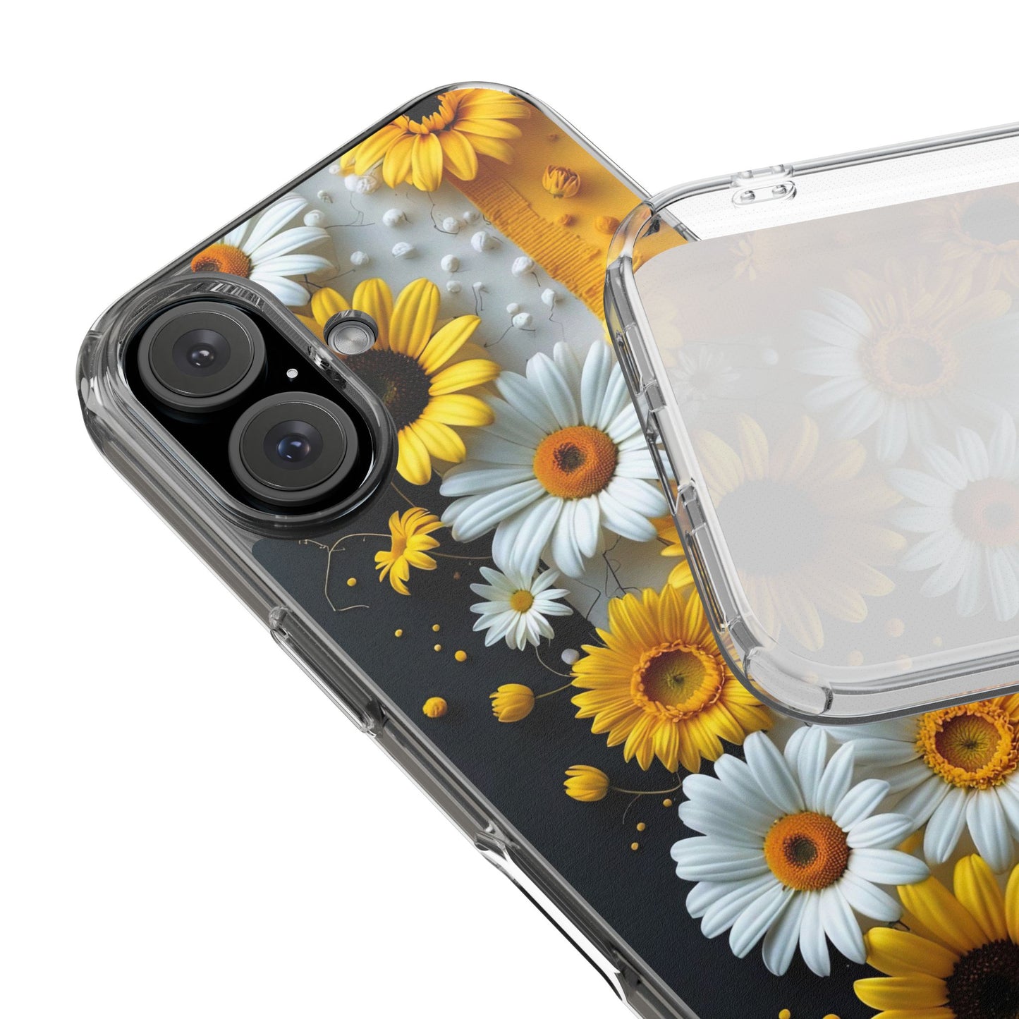 Clear Floral Phone Case - Yellow and White Daisy Pattern Colorful Spring Accessory