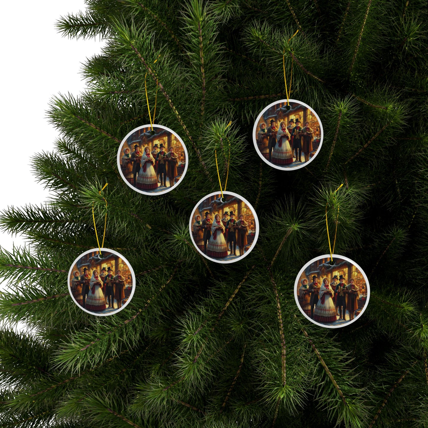 Festive Tunes and Holiday Spirits Christmas Ceramic Ornaments, 2-Side Print, (1pc, 3pcs, 5pcs, 10pcs)