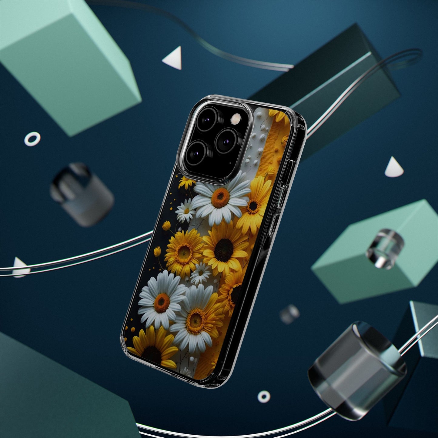 Clear Floral Phone Case - Yellow and White Daisy Pattern Colorful Spring Accessory