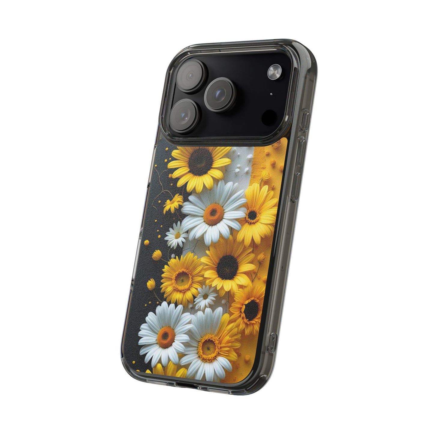 Clear Floral Phone Case - Yellow and White Daisy Pattern Colorful Spring Accessory