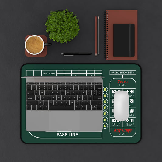 Craps Table Layout Desk Mat — 2-in-1 Casino Gaming Green Play Surface