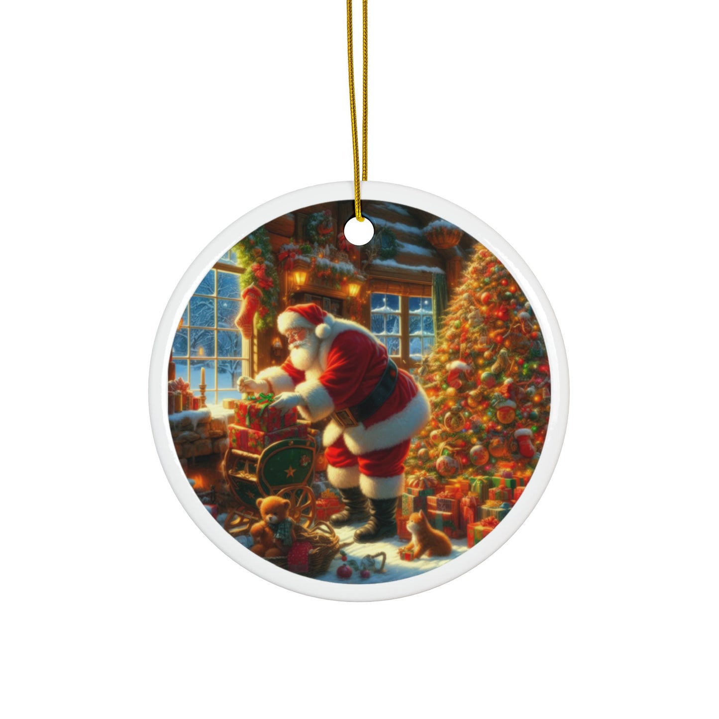 Santa’s Gift-Giving Tradition Christmas Ceramic Ornaments, 2-Side Print, (1pc, 3pcs, 5pcs, 10pcs)