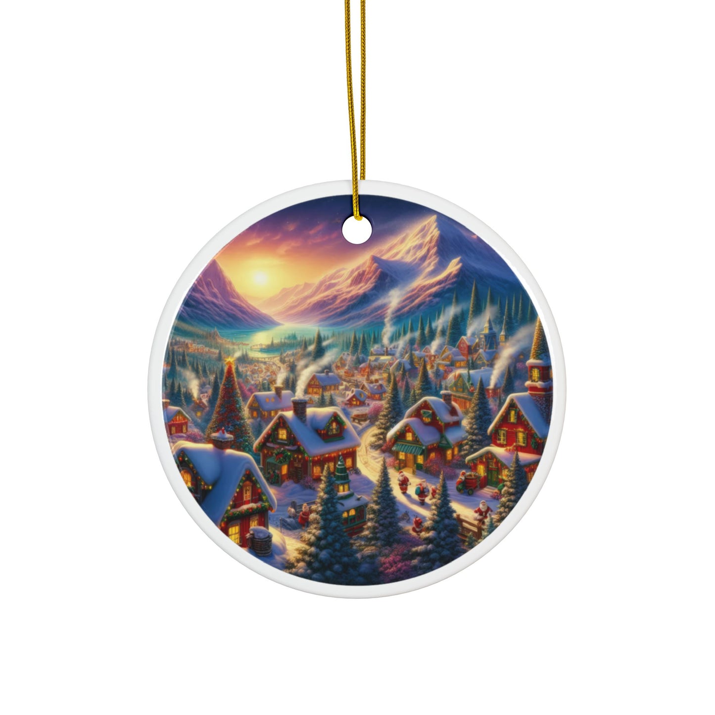 The Enchanted North Pole Christmas Ceramic Ornaments, 2-Side Print, (1pc, 3pcs, 5pcs, 10pcs)