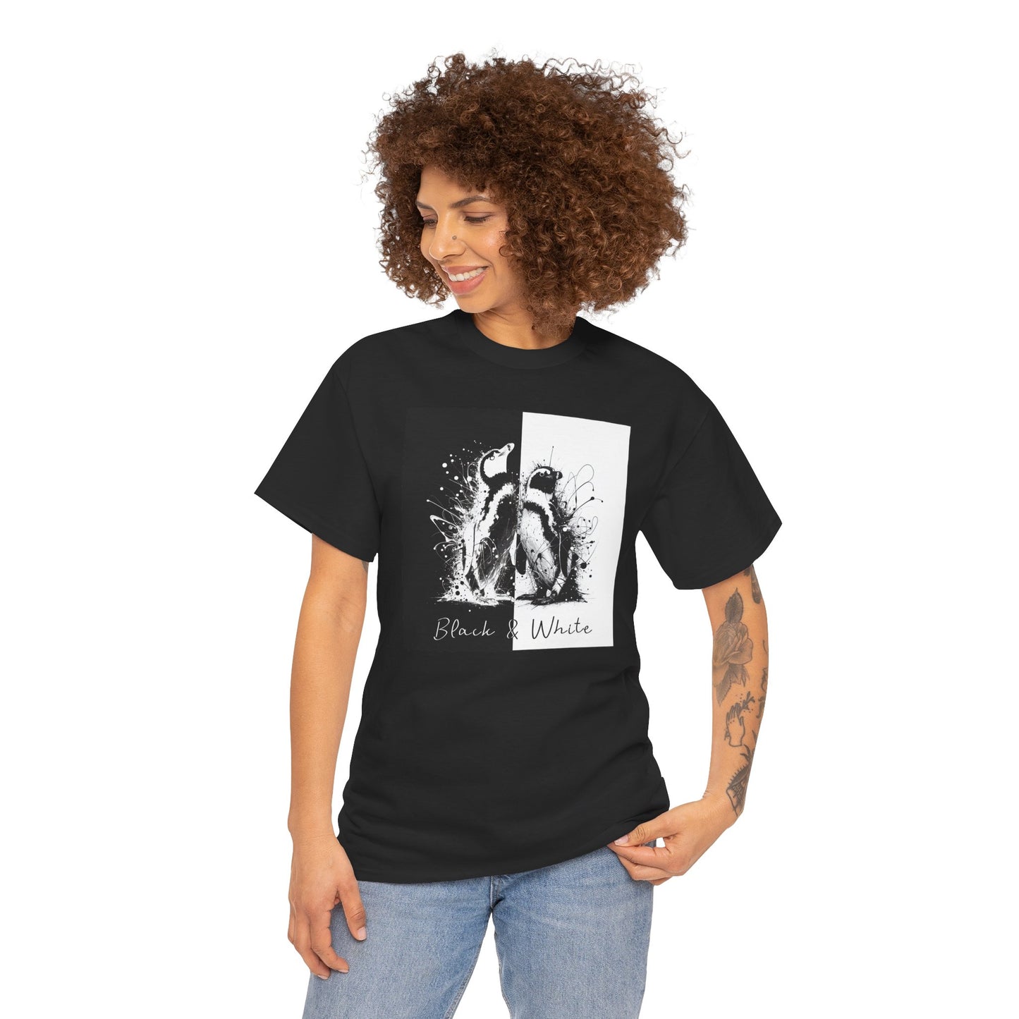 Black & White Penguins Unisex Heavy Cotton Tee