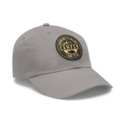 Adventure Camper Dad Hat - Leather Patch Cap for Outdoor Lovers