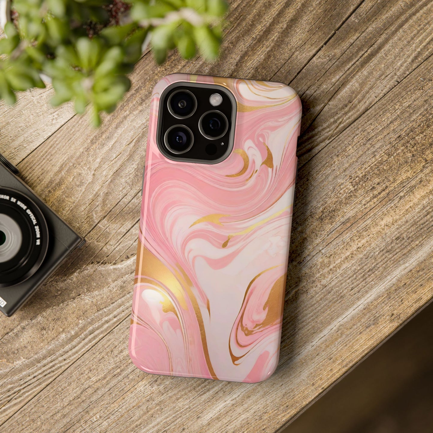 Stylish Magnetic Phone Case, Pink Marble Protective Cover