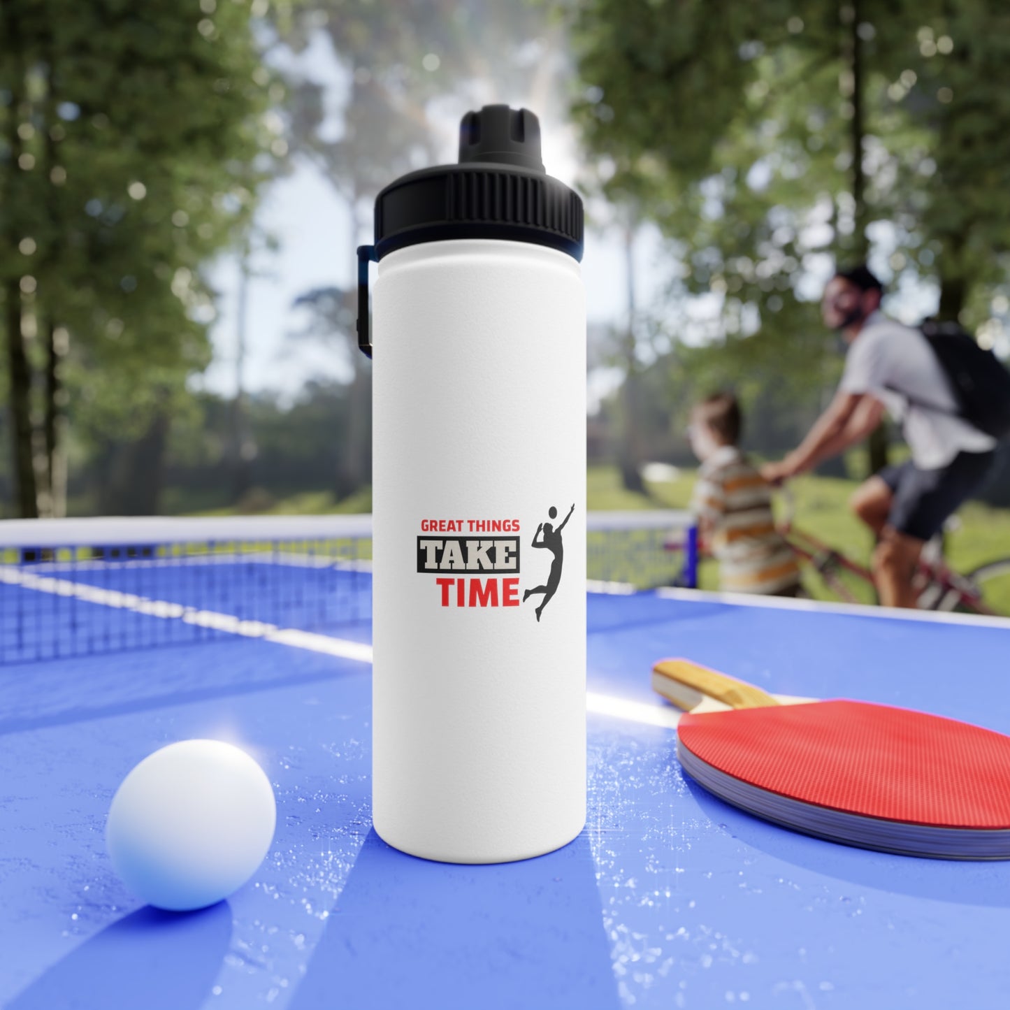 Great Things Take Time Stainless Steel Water Bottle, Sports Lid