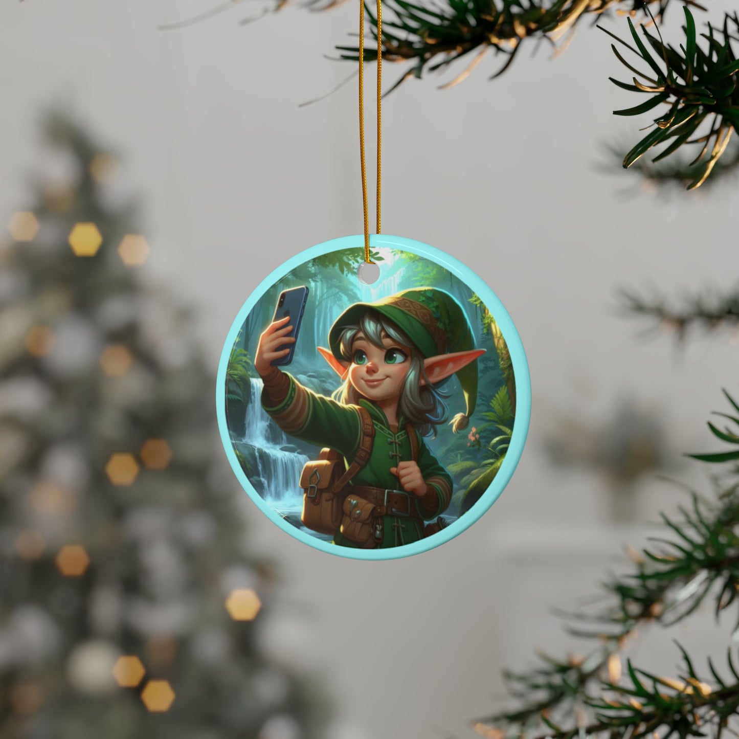 Elfie Selfie Ceramic Ornaments, 2-Side Print, (1pc, 3pcs, 5pcs, 10pcs)