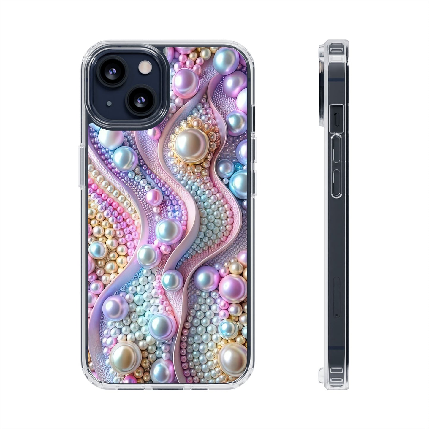 Colorful Pearl Wave Clear Phone Case, Elegant iPhone Cover