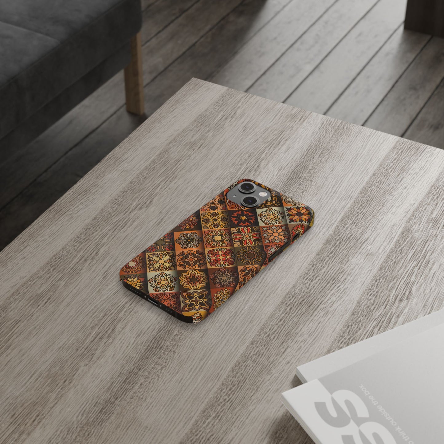 Aztec Geometric Slim Case, Boho Orange