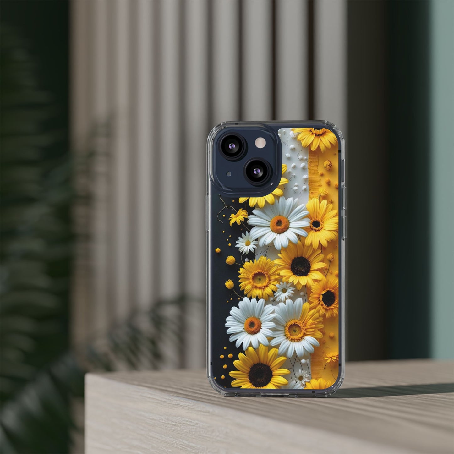 Clear Floral Phone Case - Yellow and White Daisy Pattern Colorful Spring Accessory