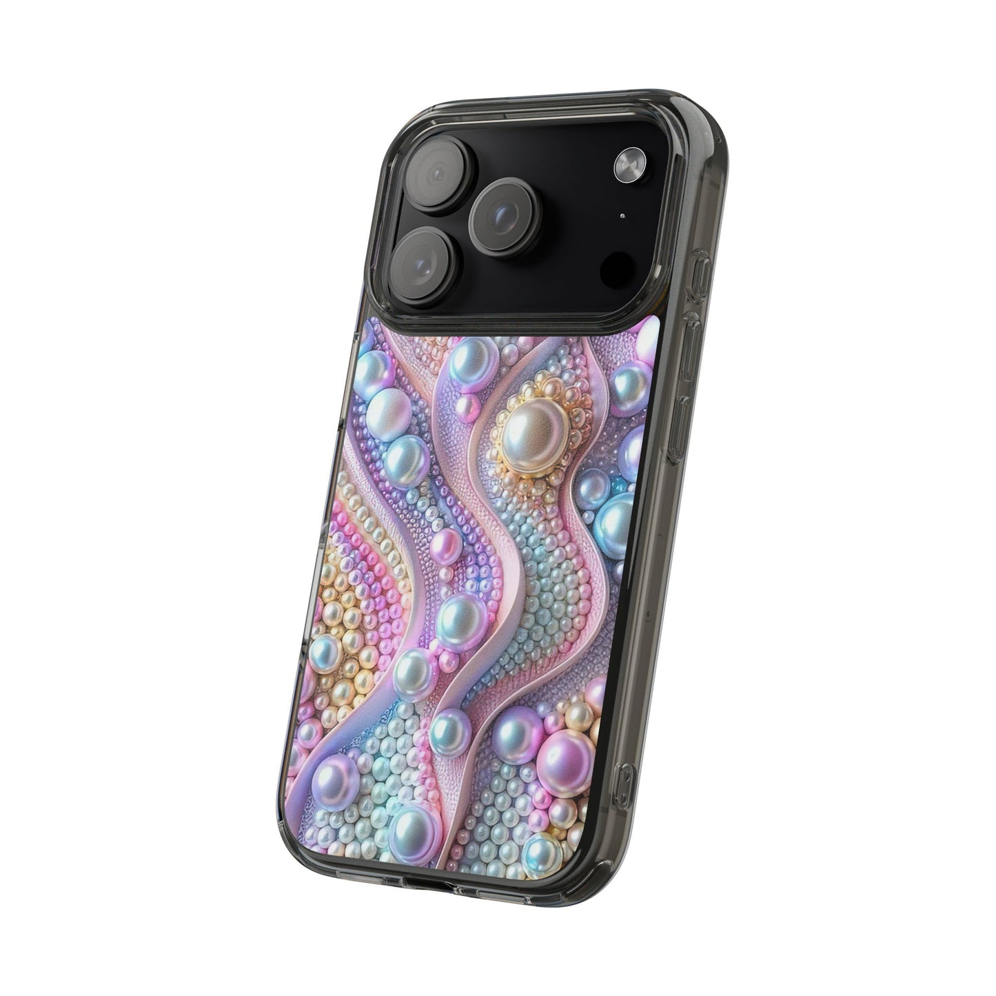 Colorful Pearl Wave Clear Phone Case, Elegant iPhone Cover