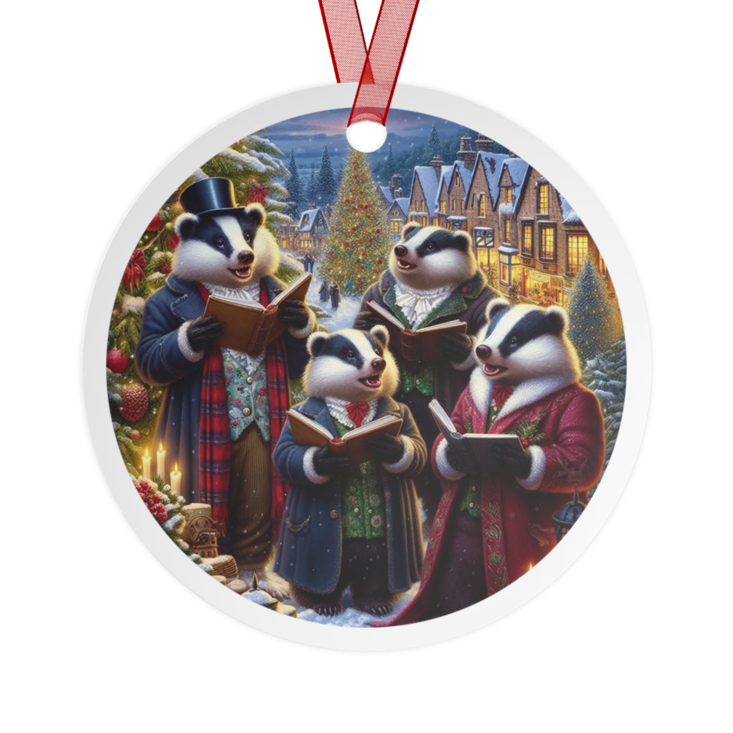 Holly-Crowned Badgers Metal Ornaments, 2-Side Print