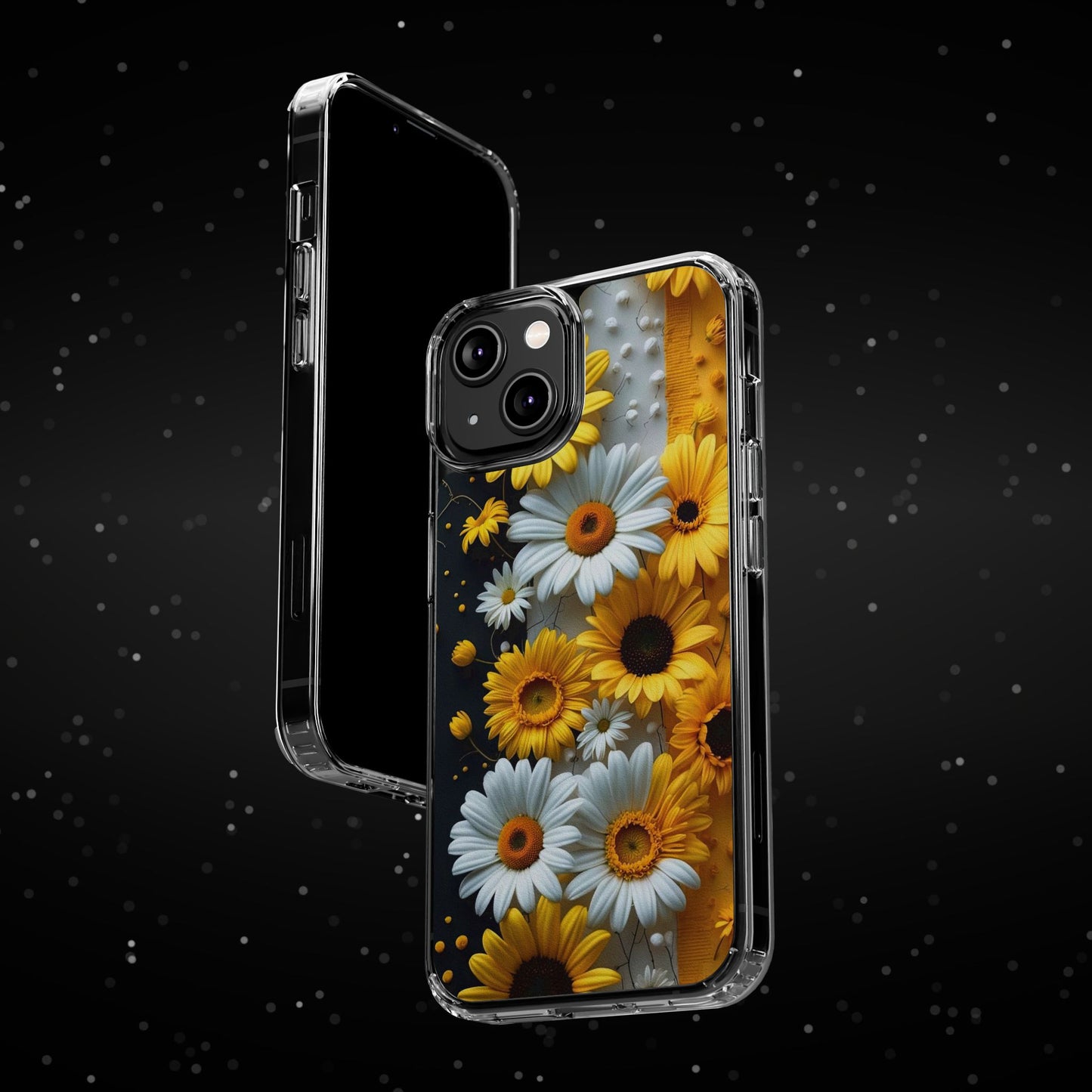 Clear Floral Phone Case - Yellow and White Daisy Pattern Colorful Spring Accessory