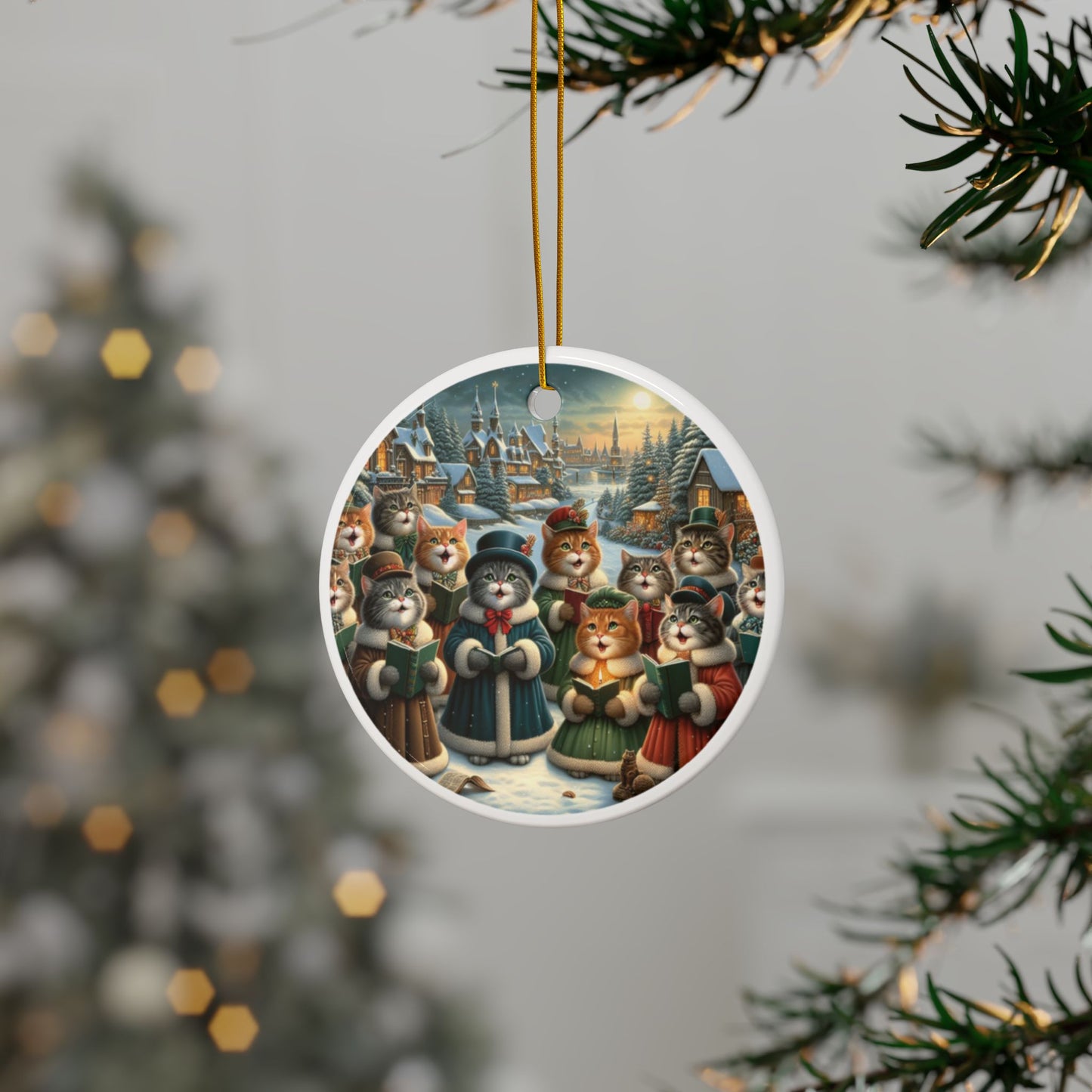 Victorian Purrs and Carols Christmas Ceramic Ornaments (1pcs, 3pcs, 5pcs, 10pcs) 2-Side Print