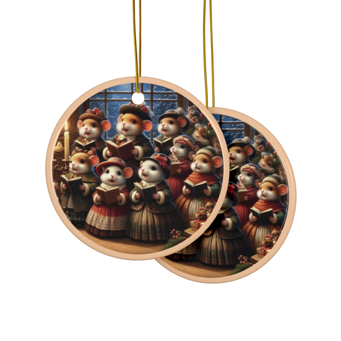 Gingerbread Mouse Carols Ceramic Ornaments, 2-Side Print, (1pc, 3pcs, 5pcs, 10pcs)