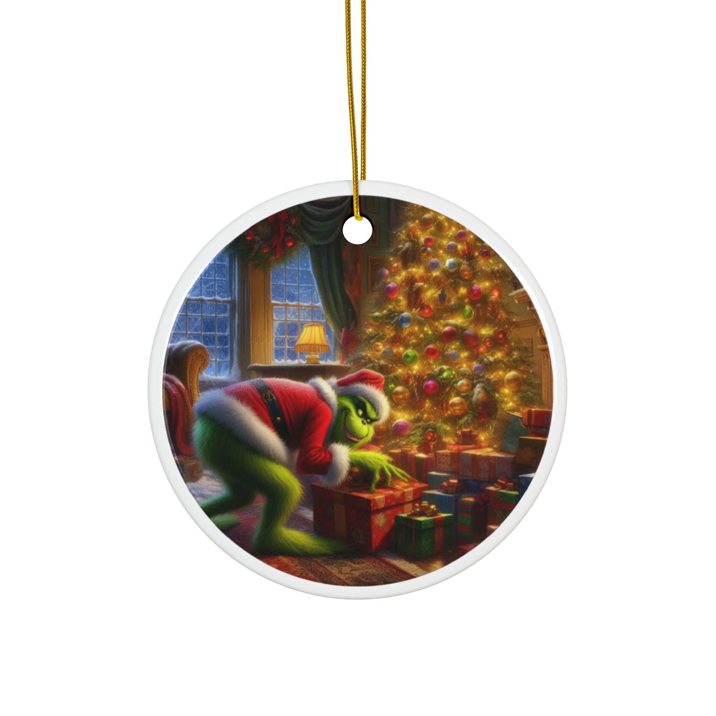 The Grinch’s Christmas Cunning Christmas Ceramic Ornaments, 2-Side Print, (1pc, 3pcs, 5pcs, 10pcs)