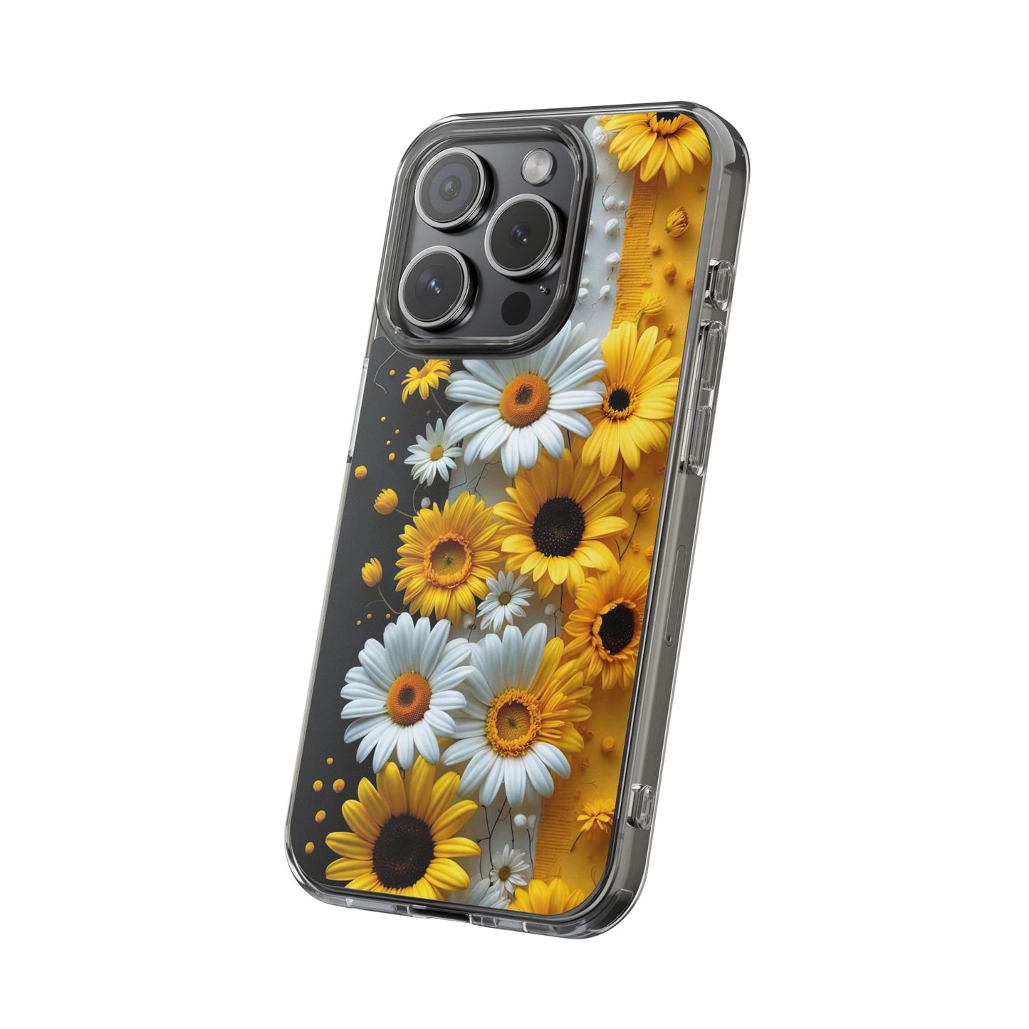 Clear Floral Phone Case - Yellow and White Daisy Pattern Colorful Spring Accessory