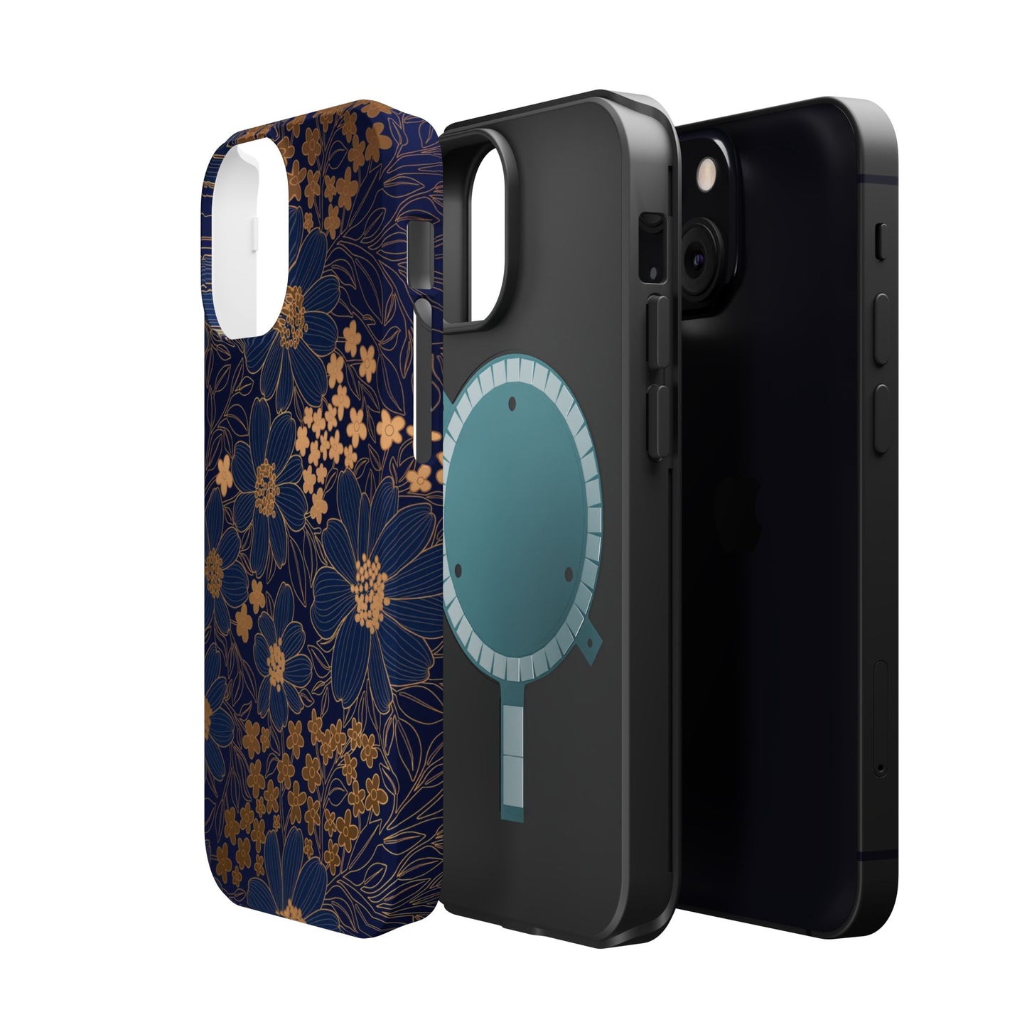Luxury Serial Magnetic Phone Case, Golden Floral