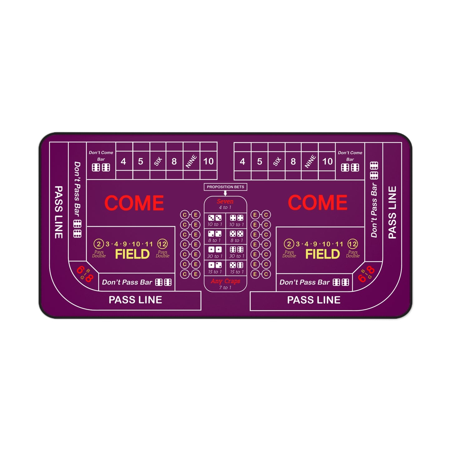 Casino Craps 2 Desk Mat — 2-in-1 Gaming Surface / Purple