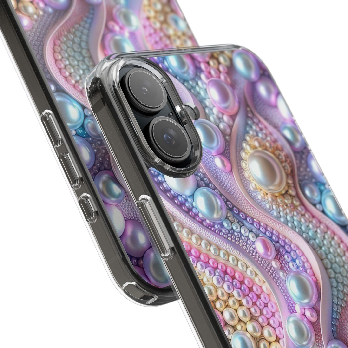 Colorful Pearl Wave Clear Phone Case, Elegant iPhone Cover