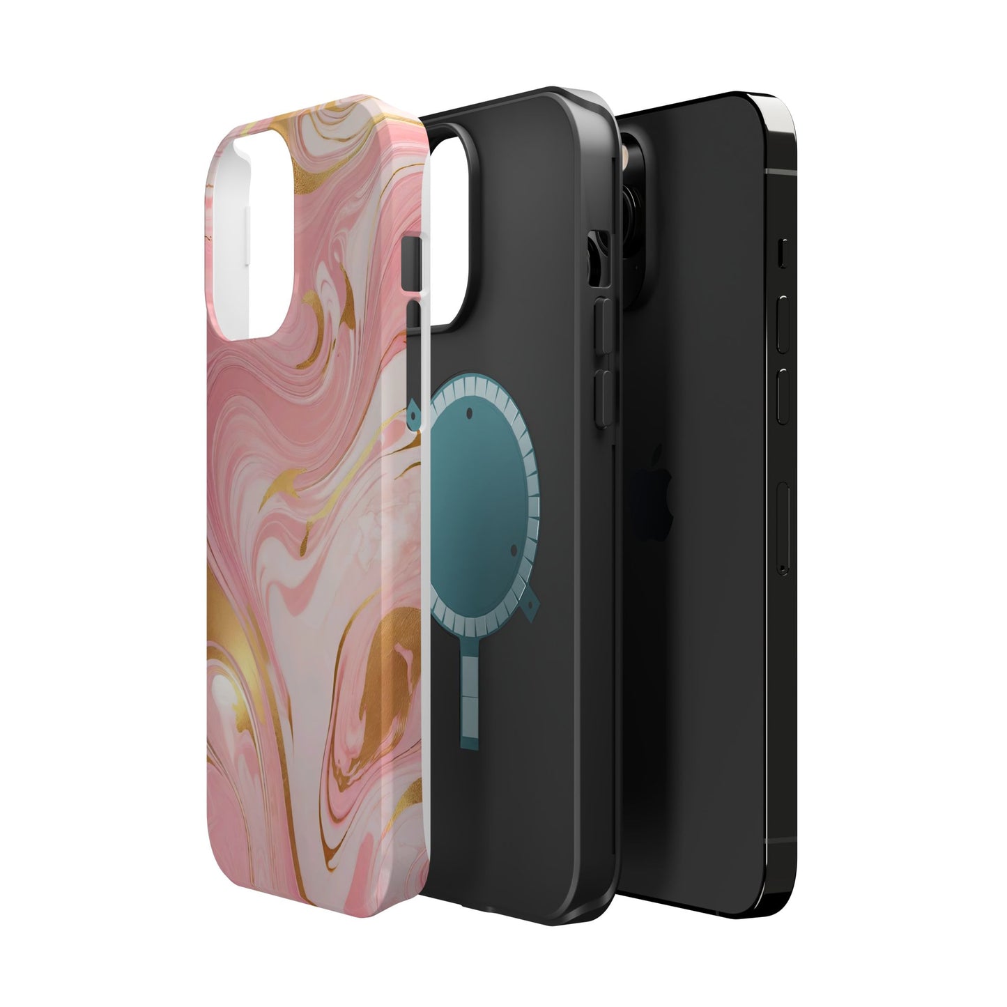 Stylish Magnetic Phone Case, Pink Marble Protective Cover