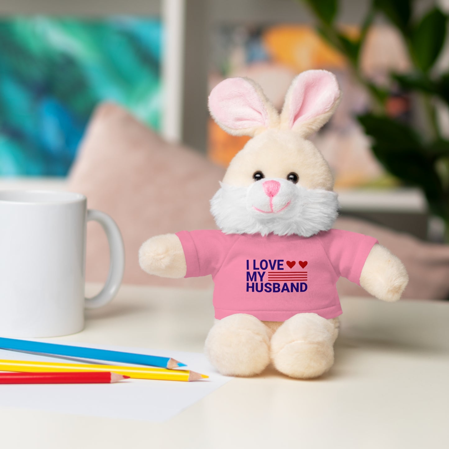 Stuffed Animal with "I love my husband" Tee, Gift for husband