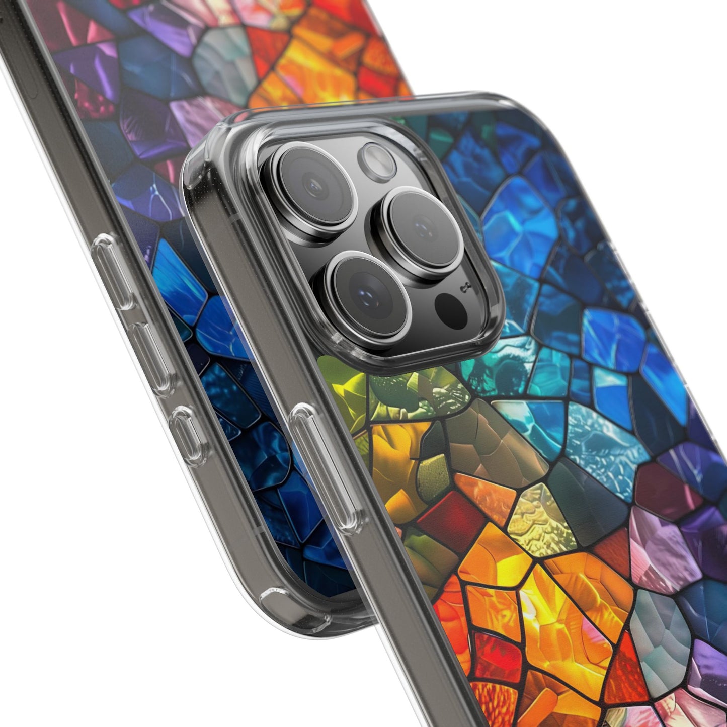 Vibrant Clear Phone Case, Colorful Stained Glass Design