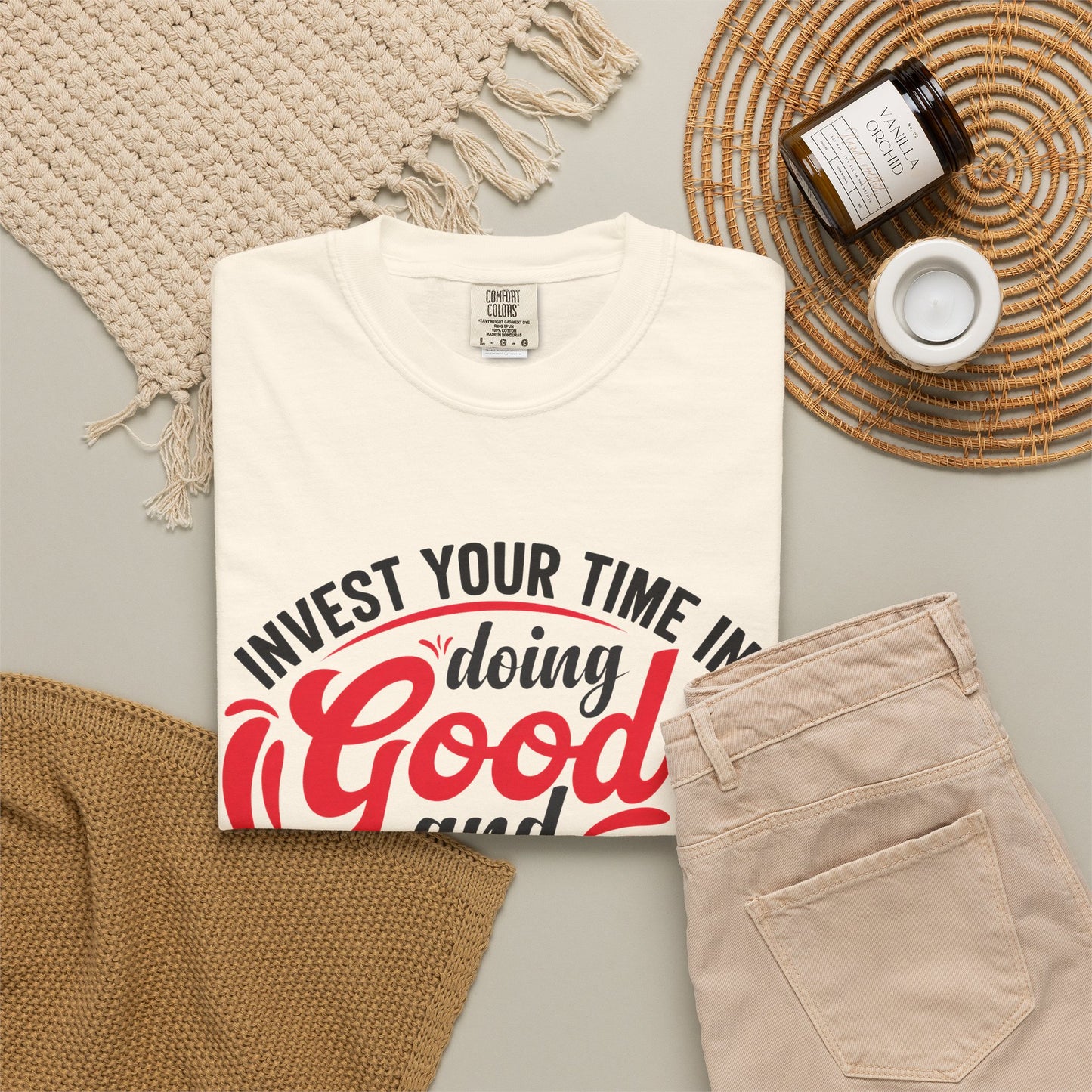 Motivational Unisex Garment-Dyed T-Shirt - 'Invest Your Time in Doing Good'
