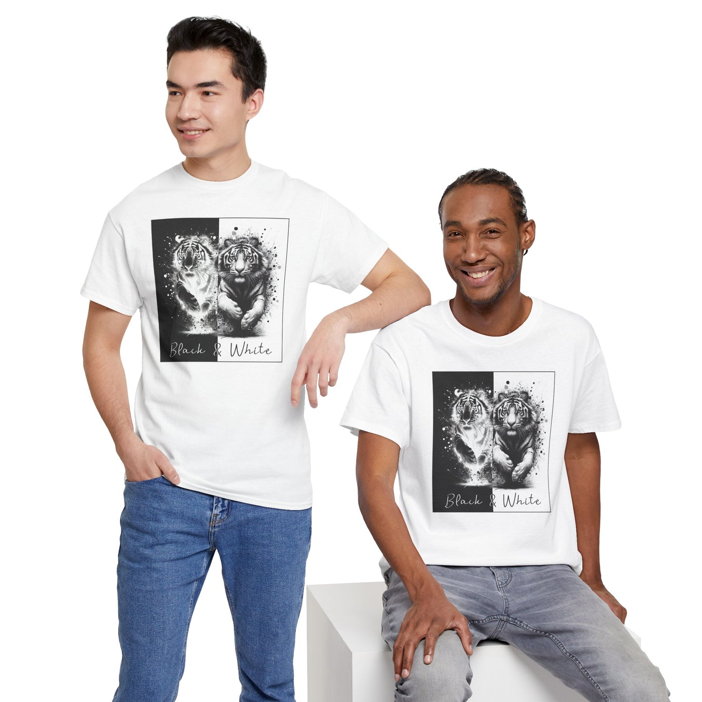 Black & White Tigers Unisex Heavy Cotton Tee