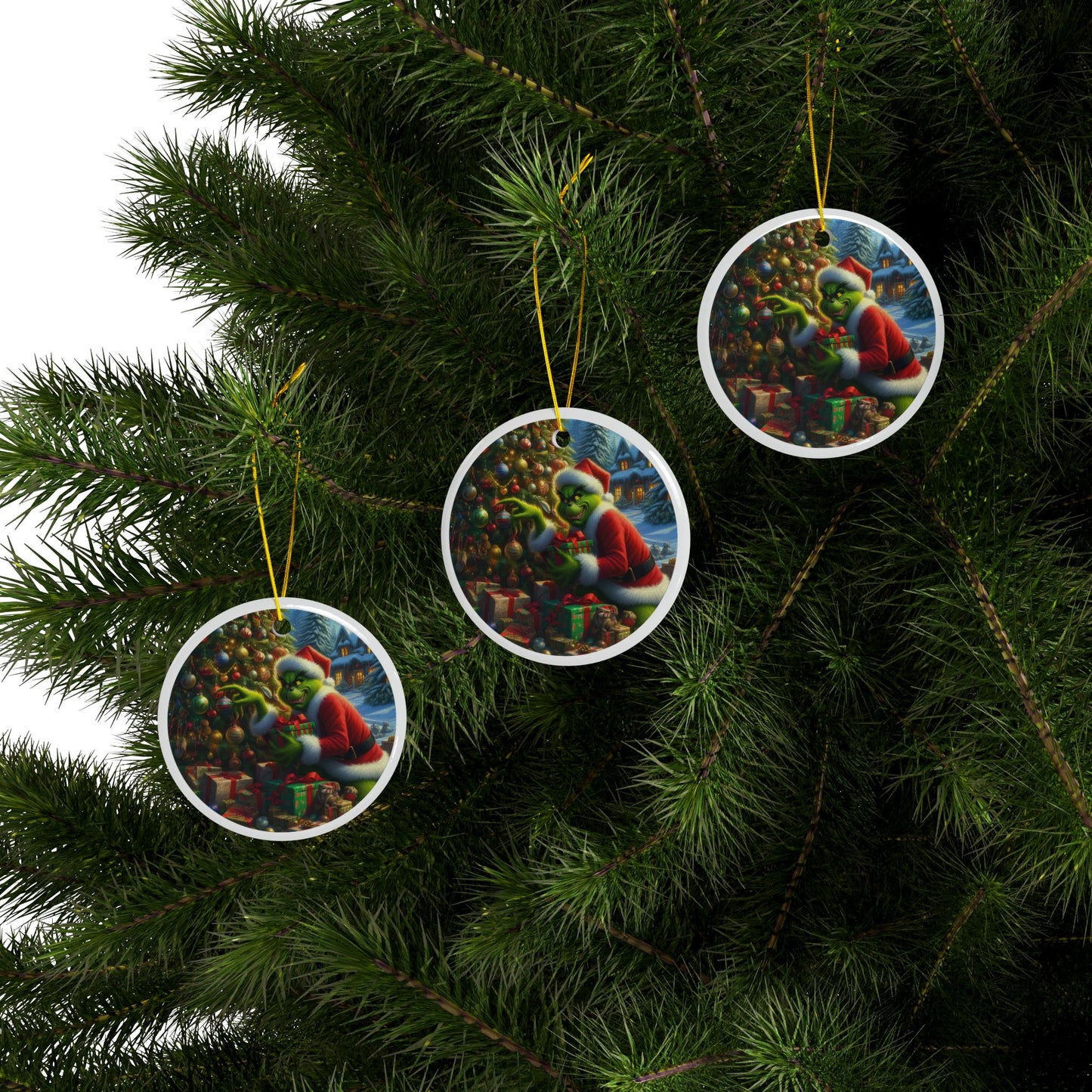 The Grinch’s Holiday Heist Christmas Ceramic Ornaments, 2-Side Print, (1pc, 3pcs, 5pcs, 10pcs)