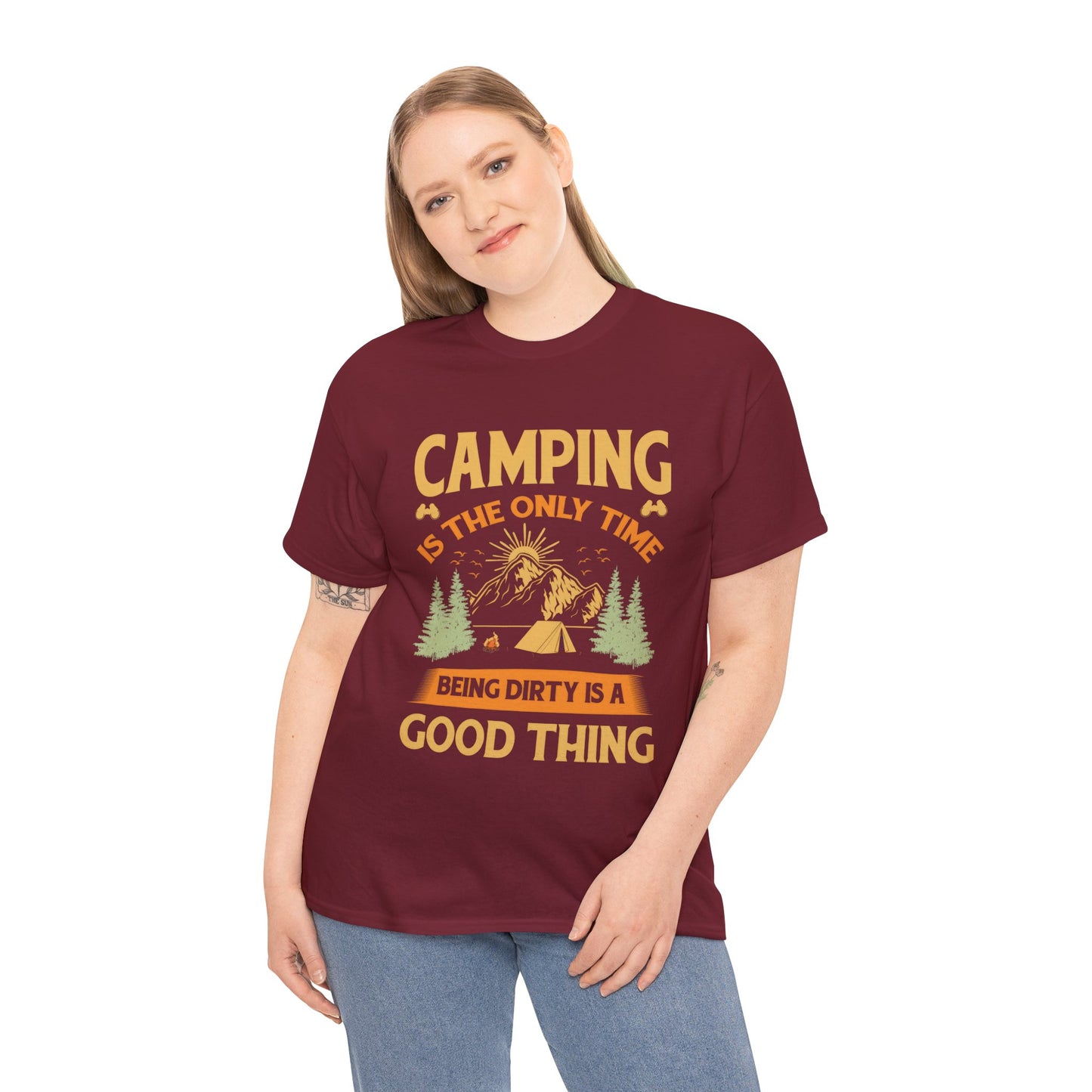 Camping Vibes Unisex Heavy Cotton Tee - "Being Dirty is a Good Thing"