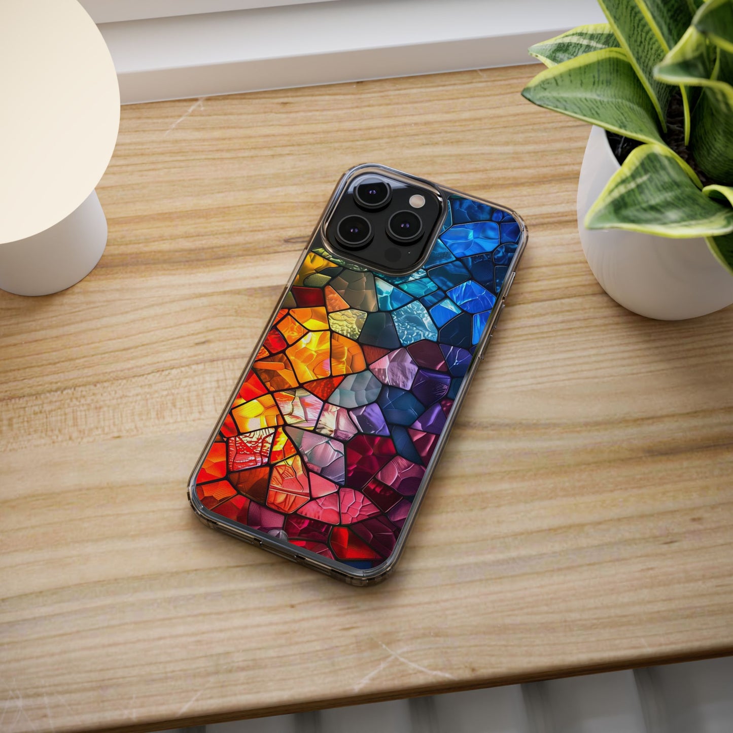 Vibrant Clear Phone Case, Colorful Stained Glass Design