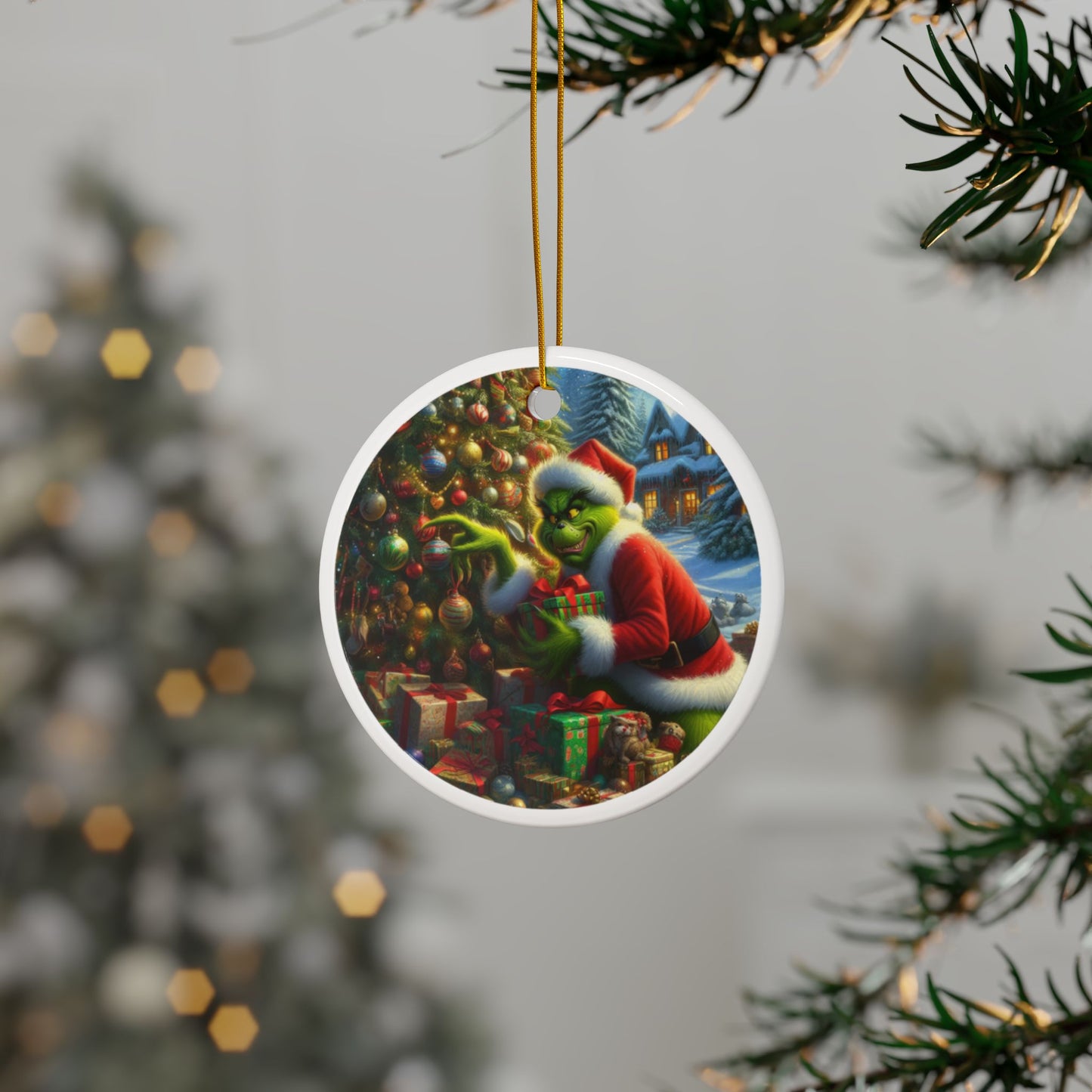 The Grinch’s Holiday Heist Christmas Ceramic Ornaments, 2-Side Print, (1pc, 3pcs, 5pcs, 10pcs)