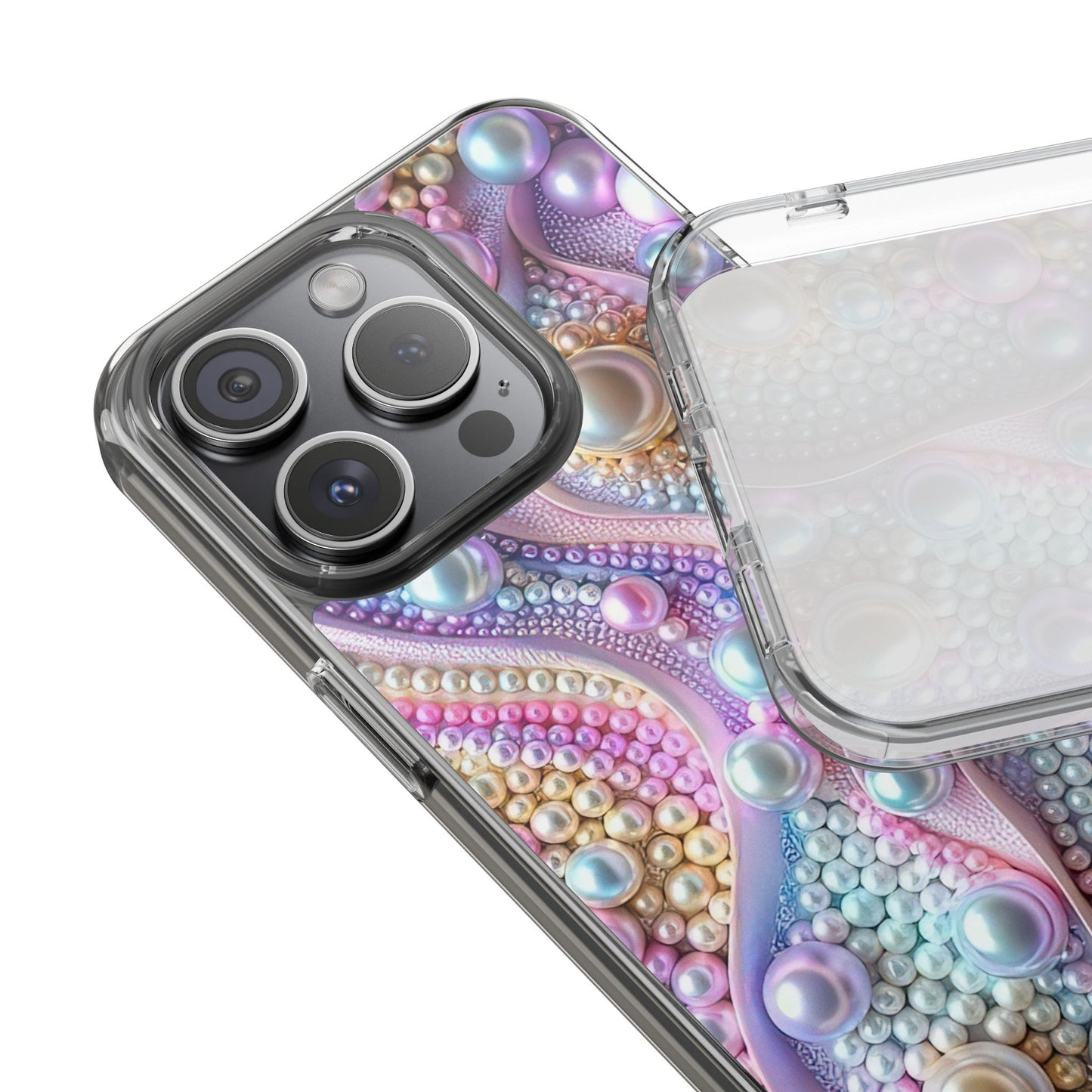 Colorful Pearl Wave Clear Phone Case, Elegant iPhone Cover
