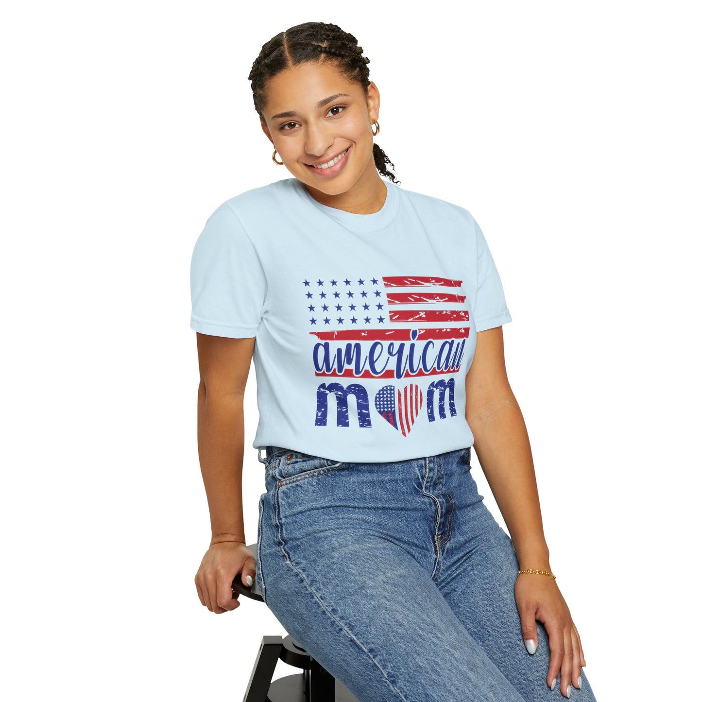 American Mom Garment-Dyed T-Shirt - Patriotic Tee for Moms