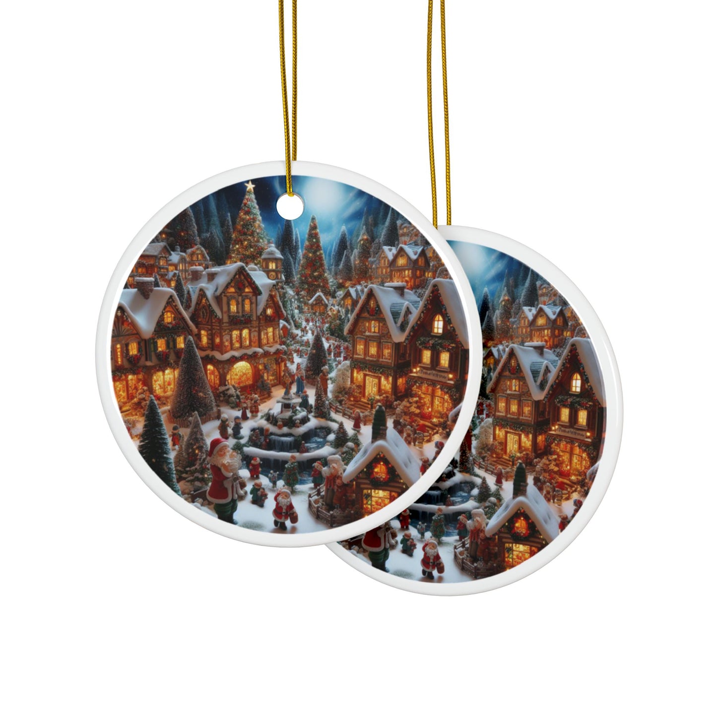 Snow-Covered Village Ceramic Ornaments, 2-Side Print, (1pc, 3pcs, 5pcs, 10pcs)